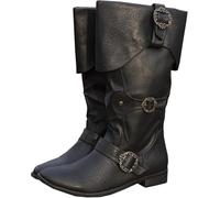 KaloKLU Medieval Knight Boots for Adults Cosplay - Viking Retro Long Shaft Leather Cuff Shoes - PU Leather Boots Renaissance Plus Size Boots Shoes with Belt Buckle, black, 7 UK