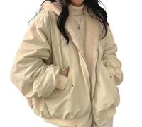 KaloKLU Sherpa Jacket Women Teen Girls Reversible Y2k Zipper Hoodie Fleece Fur Grunge Winter Coat Cutecore Korean Clothing, beige, M
