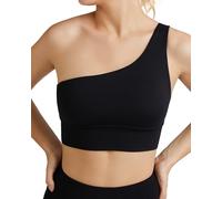 KaloKLU Women's One Shoulder Sports Bra with Removable Pads Medium Support Workout Asymmetric Left Shoulder Bra, black, M