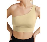 KaloKLU Women's One Shoulder Sports Bra with Removable Pads Medium Support Workout Asymmetric Left Shoulder Bra, Wood Ash, L