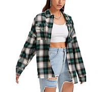 KaloKLU Women's Plaid Flannel Shirt Long Sleeve Button Down Buffalo Check Blouse, #2 Green, M