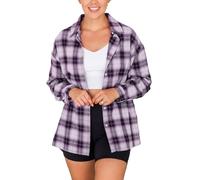 KaloKLU Women's Plaid Flannel Shirt Long Sleeve Button Down Buffalo Check Blouse, white / purple, L
