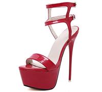 KaloKLU Women's Summer Sandals Sexy Open Lace 16 cm High Heels Party Dress Wedding Women Shoes, RED, 8 UK