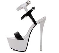KaloKLU Women's Summer Sandals Sexy Open Lace 16 cm High Heels Party Dress Wedding Women Shoes, White, 7 UK