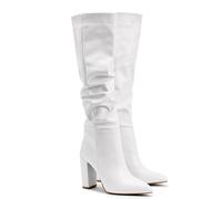 KaloKLU Women's White Over The Knee Boots With Chunky Heel And Pointed Toe For Autumn And Winter, White, 8.5 UK