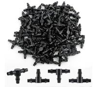 Kalolary 100 Pcs Barb Tee Connectors Irrigation System 1/4" Barbed Connectors Drip Irrigation Tee Pipe - PVC Sprinkler Drip Automatic Irrigation Watering System Tool Kits