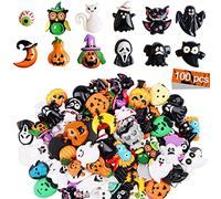 Kalolary 100 Pieces Assorted Halloween Craft Resin Ornaments, Resin Flatback Halloween Craft Embellishment Wizard Pumpkin Ghost Owl Spider Skull Eyeball Castle Resin Charms for Craft Making