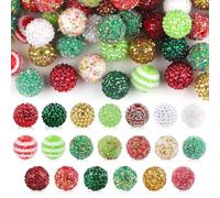 Kalolary 100PCS Christmas Rhinestone Bubblegum Beads - 20mm Colorful Round Pave Disco Ball Beads for Xmas Jewelry Making DIY Crafts