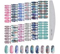 Kalolary 12 Sheets Gradient Marble Full Nail Stickers - Self-Adhesive Art Decal Strips With Glass File for Women Girls Decoration