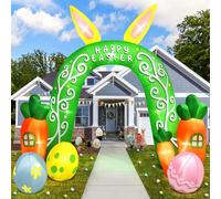 Kalolary 12FT Easter Inflatables Outdoor Decorations, Carrot Colorful Eggs Rabbit Ears Arch with LEDs Blow Up Yard Decorations Inflatable for Indoor Outdoor Lawn Garden Party Supplies