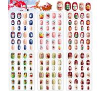Kalolary 144Pcs Christmas Kids False Nails Press on Nail, Children Full Cover Short False Fingernails 3D Santa Claus Snowman Christmas Tree for Girls Kids Nail Art Decoration