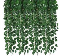 Kalolary 176 Ft 24 Strands Artificial Ivy Garland Leaf Vines Plants Greenery, Hanging Fake Plants, for Wedding Backdrop Arch Wall Jungle Party Table Office Decor (Scindapsus)