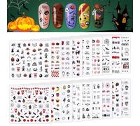 Kalolary 18 Sheets Halloween Nail Art Sticker Decals, 1600+ Patterns Self-Adhesive Tattoo Stickers for Manicure Tip Decoration, Halloween Party Salon