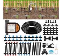 Kalolary 196FT Upgrade Quick-Connector Irrigation System Kit with Timer - Push-to-Fit Automatic Garden Watering System Watering Drip for 1/4'' Tubing Kits for Lawn Garden Greenhouse Flower