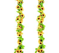 Kalolary 2 Pack 7.8FT Artificial Sunflower Garland Hanging Sunflower Vines Artificial Silk Flowers with Green Leaves for Wedding Backdrop Arch Table Decor