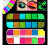 Kalolary 24 Color Neon Color Nail Powder, Acrylic Nail Fluorescent Powder + Luminous Nail Pigment Art Gradient Powder Rainbow Nail Glitter for Women Girls DIY Nail Decoration