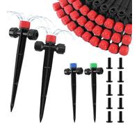 Kalolary 30 Pcs Drip Irrigation Emitters with 10 End Plugs, Push-to-Fit Quick Connect Drippers for 1/4 Inch Irrigation Tubing, 360° Adjustable Flow Garden Watering System (8 Holes Red)