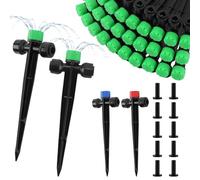 Kalolary 30 Pcs Drip Irrigation Emitters with 10 End Plugs, Push-to-Fit Quick Connect Drippers for 1/4 Inch Irrigation Tubing, 360° Adjustable Flow Garden Watering System (8 Holes Green)