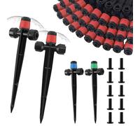 Kalolary 30 Pcs Drip Irrigation Emitters with 10 End Plugs, Push-to-Fit Quick Connect Drippers for 1/4 Inch Irrigation Tubing, 360° Adjustable Flow Garden Watering System (Vortex Red)