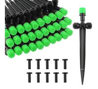 Kalolary 30 Pcs Drip Irrigation Emitters with Stake, Push-to-Fit Adjustable Irrigation Dripper for 1/4 inch Irrigation Tubing, Irrigation Dripper Sprinkler for Drip Irrigation System (8 Holes, Green)