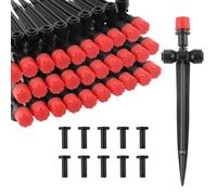 Kalolary 30 Pcs Drip Irrigation Emitters with Stake, Push-to-Fit Adjustable Irrigation Dripper for 1/4 inch Irrigation Tubing, Irrigation Dripper Sprinkler for Drip Irrigation System (8 Holes, Red)