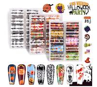 Kalolary 30 Rolls Nail Foil Transfer Stickers - Halloween Pumpkin Spider Vampires Devil Design Nail Art Accessories Decals Wraps for Girls Women DIY Decoration