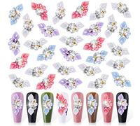 Kalolary 30PCS 3D Nail Art Charms, Pearl Petals Nail Jewelry with Diamond Acrylic Flower Nail Gems Nail Rhinestones with Nail Pearls Crystal, Nail Art Stud Accessories Women Nail Supplies(A)