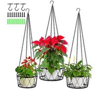 Kalolary 3PCS Metal Plant Hanger, Hanging Plant Shelf Modern Plant Hanging Basket Ceiling Plant Hanger Sets Black Classy Glossy Hanging Plant Holder for Porch Balcony Indoor Outdoor Home Decorative