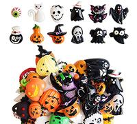 Kalolary 50PCS Assorted Halloween Craft Resin Ornaments Resin Flatback Halloween Craft Embellishment Resin Charms Wizard Pumpkin Ghost Spider Skull Castle Resin Charms for Craft Making (Random)