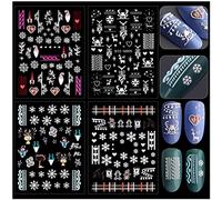 Kalolary 5D Embossed Nail Sticker, 4PCS Christmas Stereoscopic Adhesive Nail Art Stickers Decals Acrylic Engraved Snowflake French Pattern Christmas Nail Art Decoration for Women and Girls