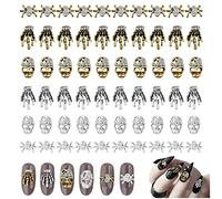 Kalolary 60 Pcs 3D Halloween Nail Art Charms Skull Spider with Rhinestones, Vintage Skeleton Hand Alloy Nail Art Jewelry Decoration Halloween Nail Glitters for DIY Nail Tip Crafts (Gold and Siliver)