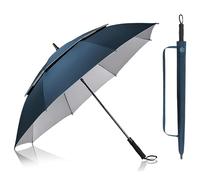 Kalolary 62 Inch UPF 50+ UV Protection Golf Umbrella, Large Oversize Automatic Open Double Canopy Vented Windproof Stick Umbrella, Extra Large Umbrella for Adult and Family(Blue)