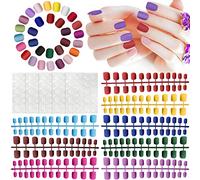 Kalolary 720 Pieces Colourful Short Fake Nails Square Artificial Full Coverage Coffin Press-On Nails Colourful Full Coverage Artificial Acrylic Nails With 120 Pieces Nail Glue