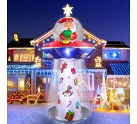 Kalolary 8FT Christmas Inflatables Outdoor Decorations, Christmas Inflatables Stanta Claus Delivering Gifts On UFO Christmas Blow Up Decoration for Outdoor, Indoor, Garden, Xmas Decoration