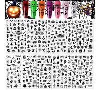 Kalolary 9 Sheets Halloween Nail Art Stickers Decals, 3D Self-Adhesive Nail Art Tattoo Stickers Pumpkins Skeleton Ghosts Tombstone Bats Spider Elements for Halloween Gel Nail Tips Decoration
