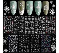Kalolary 9 Sheets Nail Art Stickers, 5D Embossed Nail Stickers Self-Adhesive Christmas Snowflakes Elk Trees Design for Christmas Party