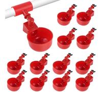 Kalolary Automatic Chicken Waterer Cups，12 Packs Tee Fittings Poultry Drinking Cups For Chick, Bunny, Goose,Duck,Turkey,Professional Poultry Water Container Come with Hole Open Drill Bit (Red)