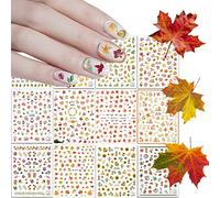 Kalolary Autumn Fall Nail Art Stickers Decals, 12 Sheets 3D Nail Self-Adhesive Decals Maple Leaves Harvest Pumpkin Squirrel Sunflower for Nail DIY Design Nail Art Decoration