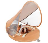 Kalolary Baby Swimming Float with Canopy, Infant Pool Float Baby Swimming Ring Swim Trainer Ring with Adjustable Strap for Boys Girls, Brown Rugby