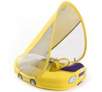 Kalolary Baby Swimming Float with Canopy, Infant Pool Float Baby Swimming Ring Swim Trainer Ring with Adjustable Strap for Boys Girls, Yellow Car