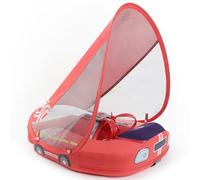 Kalolary Baby Swimming Float with Canopy, Infant Pool Float Baby Swimming Ring Swim Trainer Ring with Adjustable Strap for Boys Girls, Red Car