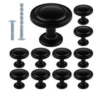 Kalolary Black Kitchen Cabinet Knobs 1-1/4 Inch Round Drawer Handles Single Hole Cabinet Knobs for Dresser Drawers Bathroom Cabinet Hardware - 10 Pack