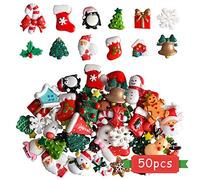 Kalolary Christmas Assorted Craft Resin Ornaments Miniature Ornaments Santa Snowman Tree Bell Resin Decoration for Craft Making, Ornament Scrapbooking DIY Crafts(50Pcs)