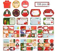 Kalolary Christmas Stickers Labels, Kraft Paper Decorative Stickers Christmas Self-Adhesive Present Labels Vintage Christmas Santa Tags for Xmas Gifts Presents Boxes Envelope Decoration (108PCS)