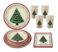 Kalolary Christmas Tableware Set, Paper Plates and Napkins Sets Red Buffalo Plaid Pickup Truck Xmas Tree Party Decorations Dinnerware Set (Green Christmas Tree)