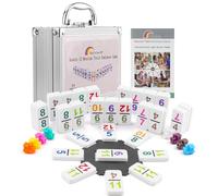 Kalolary Double 12 Mexican Train Dominoes, 91 Tiles Number Dominoes Games in an Aluminum Case with 9 Trains Instruction Booklet Score Pads and Octagon Shape Hub Family Party Table Game (Numbers Style)