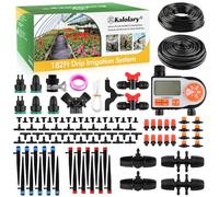 Kalolary Drip Irrigation Kit, 184 Ft Adjustable Garden Watering System with Timer,PCS Blank Distribution Watering Drip Tubing Kits for Patio Lawn Garden Greenhouse Flower Bed