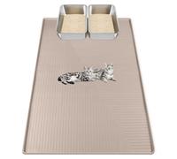 Kalolary Extra Large Silicone Cat Litter Mat - Pet Mat for Litter Scatter Control, Non-Slip, Easy to Clean - Multi-Use for Litter Box, Food Bowl, Kitchen (Beige,50''×36'')