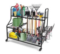 Kalolary Garden Tool Organizer for Garage,Metal Yard Tool Organizer, Multi-Function Storage Holder Cart, Tool Stand for Garden Shed Yard Basement Lawn