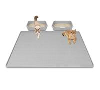 Kalolary Large Cat Litter Box Mat, 47" x 35" Silicone Litter Trapping Mat for Cats, Trapping Mat for Scatter Control with Raised Edge Waterproof Silicone Pad for Floor Easy to Clean (Light Gray)